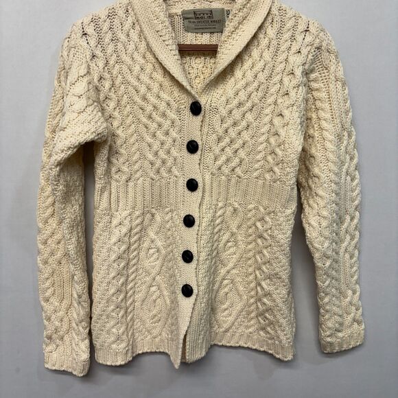 Aran Sweater Market Women Knit Fisherman Cardigan XS X-Small Merino Wool C024 -9 - Picture 9 of 15